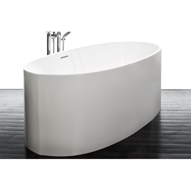 BE 65'' L Soaking Bathtub, Polished Chrome, Glossy White
