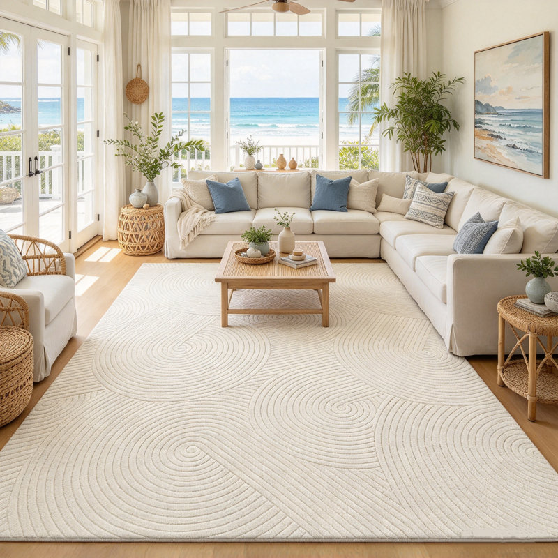Tapis intérieur neutre à rayures neutres, Rectangle 6 pi x 9 pi