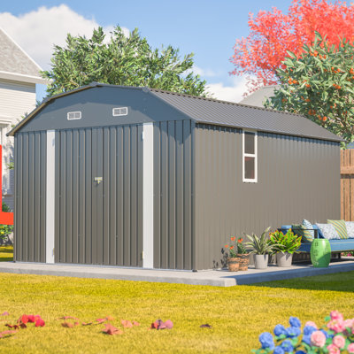 10X12 FT Metal Outdoor Storage Shed, Heavy Duty Rust-Resistant Steel Tool Shed With Floor Frame Kit