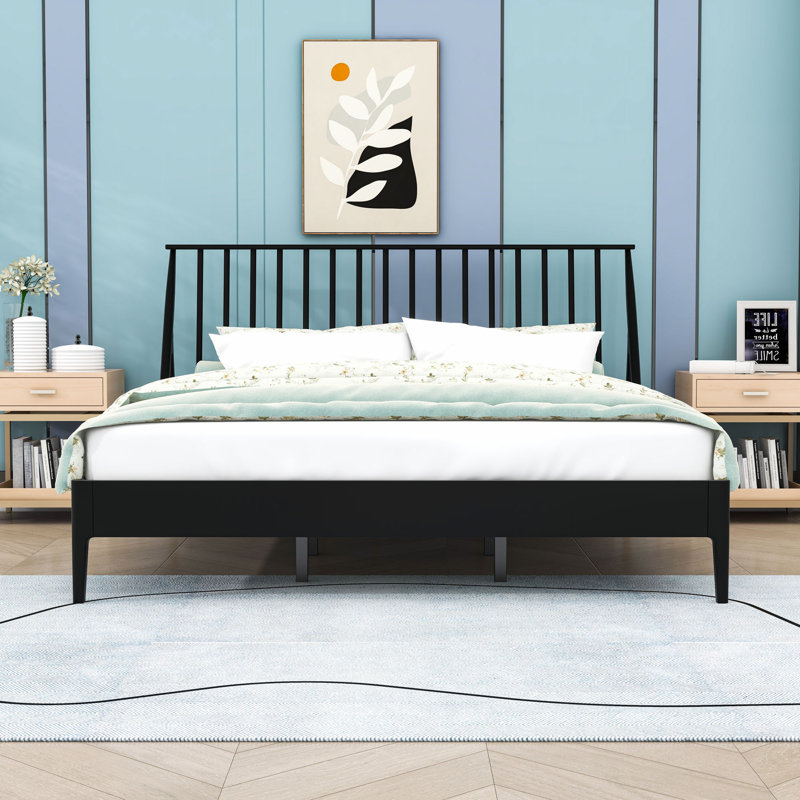 Wood Platform Bed with Headboard, Black, King