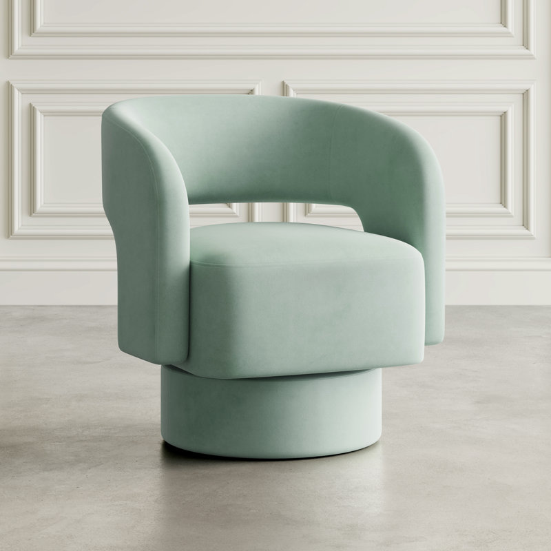 Fauteuil d'appoint courbé et pivotant à dossier divisé en demi-cercle Jurate, Polyester menthe