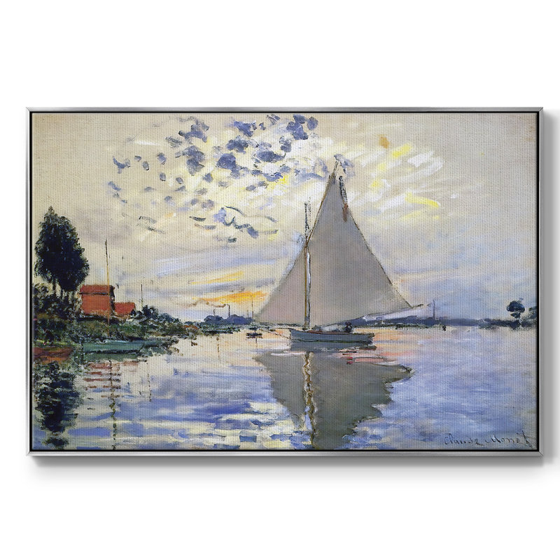 Voilier au petit sur toile, H 37 po x l 25 po x P 2 po, Argent