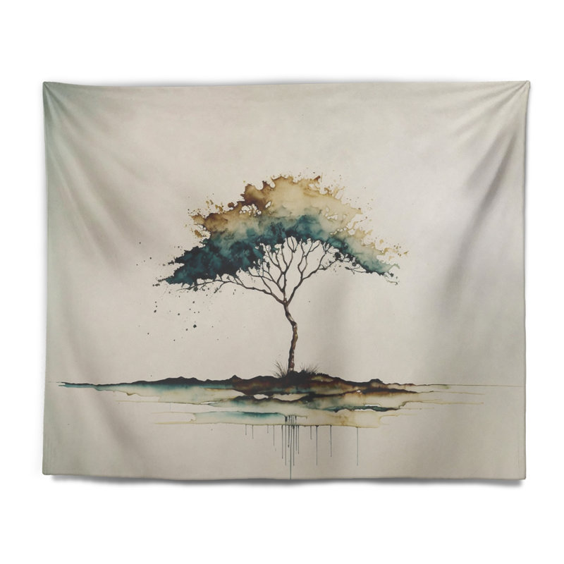 Tapisserie en polyester vert Lonely Tree II, H 32 po x l 39 po