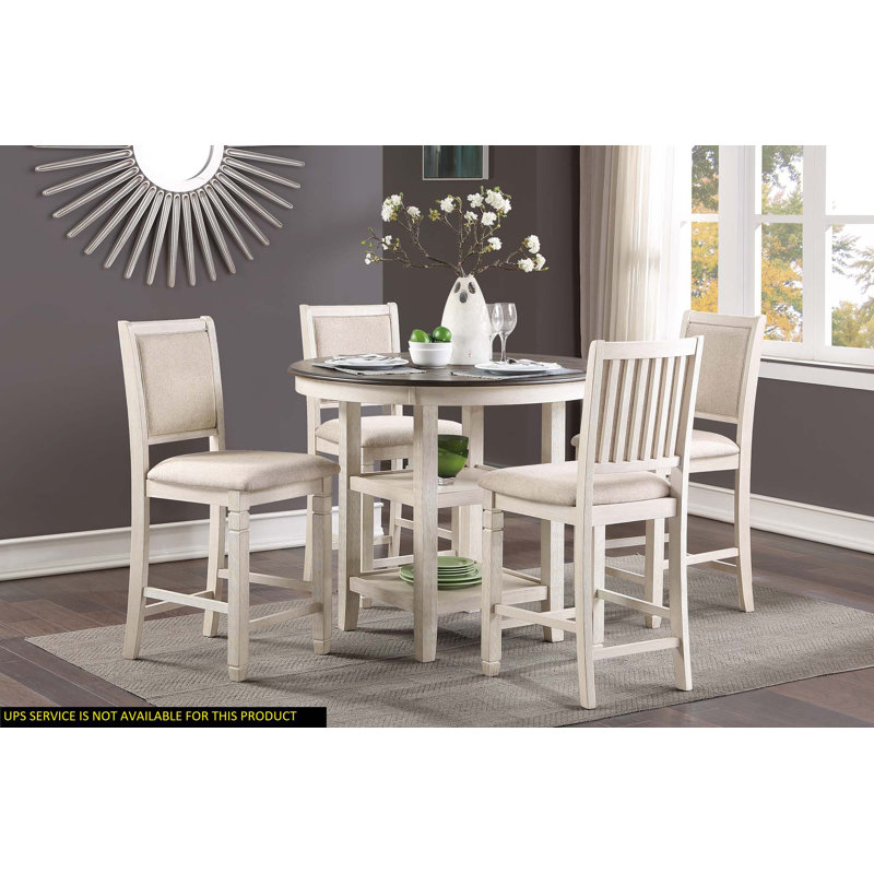 5Pc Counter Height Dining Set, Antique White, Cream/White