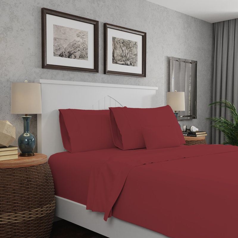 Soft & Silky Cotton Rayon Sheet Set, Queen, Red