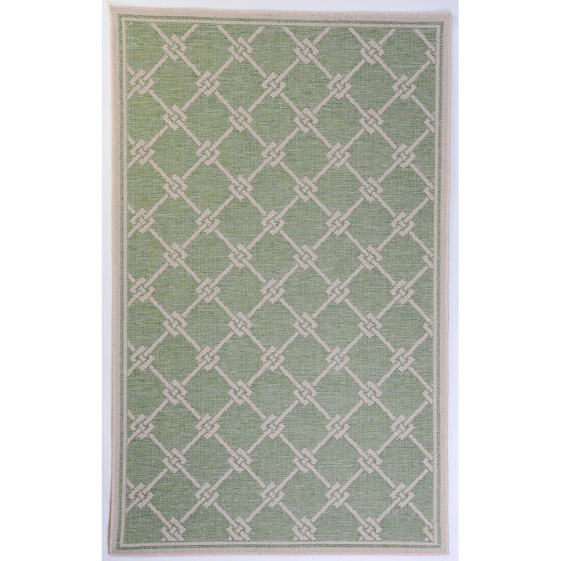 Tapis décoratif intérieur/extérieur à motif géométrique vert Bewley, Rectangle 2 pi x 3 pi 7 po