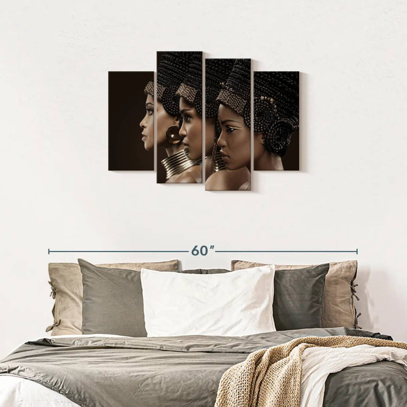 Portrait de femme africaine 4 pièces, H 43 po x l 27 po x P 1,25 po