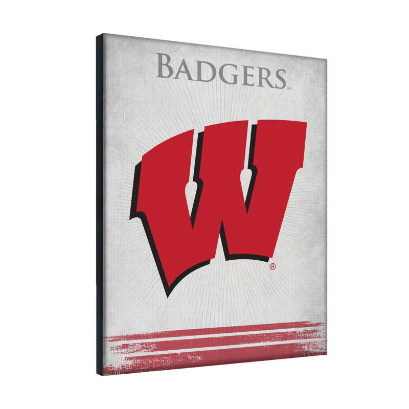 Impression sur toile tendue NCAA, H 15 po x l 20 po x P 1 po, Bucky-Badger de Wisconsin
