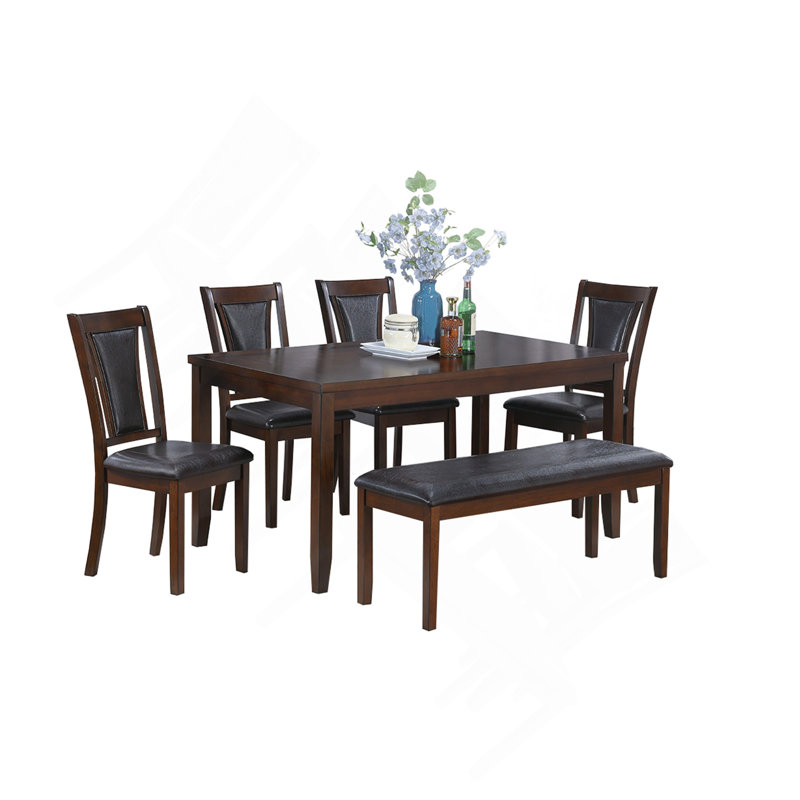 Magnifique mobilier de salle à manger noyer / noir 6 pièces ensemble table à manger 4 chaises