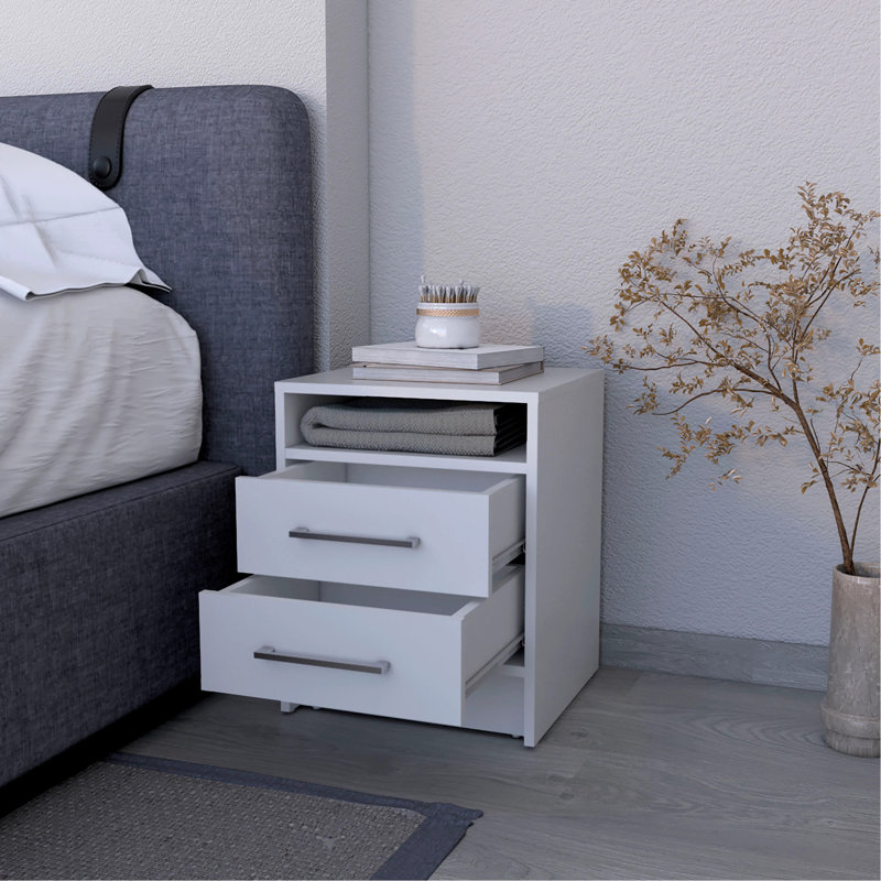 Table de chevet 2 tiroirs, Blanc