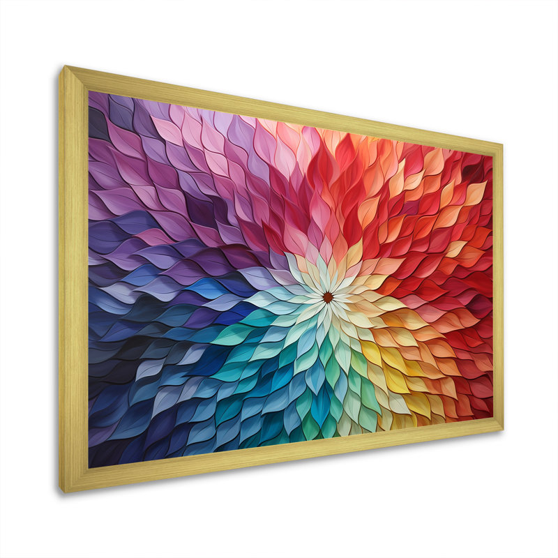 Multicolore Op Art, illusions symétriques sur toile, Cadre doré simple, H 16 po x l 32 po x P 1 po