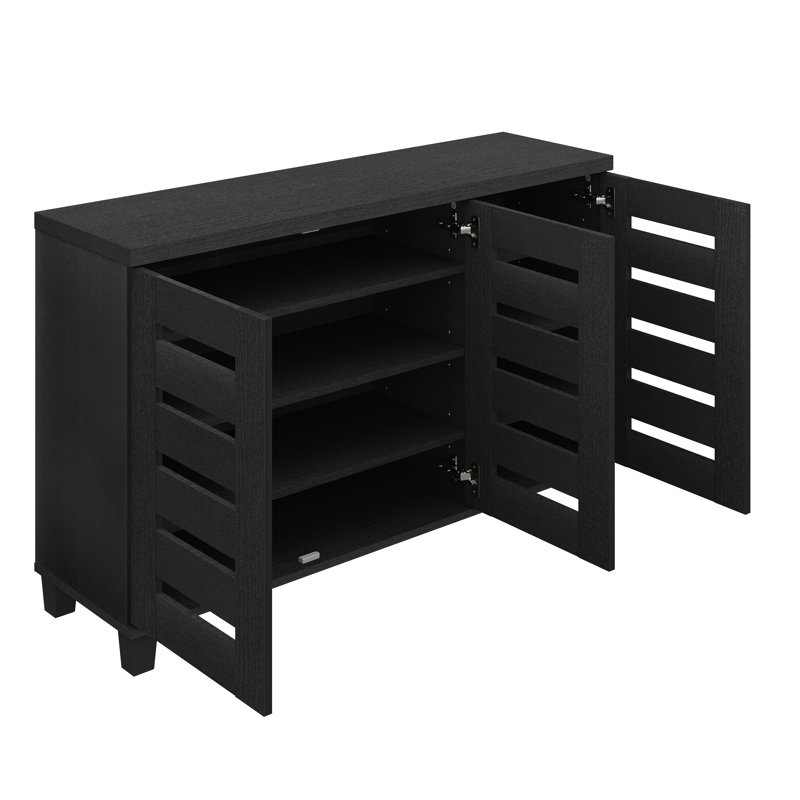 Millan 16 Pair Shoe Storage Cabinet, Black Oak