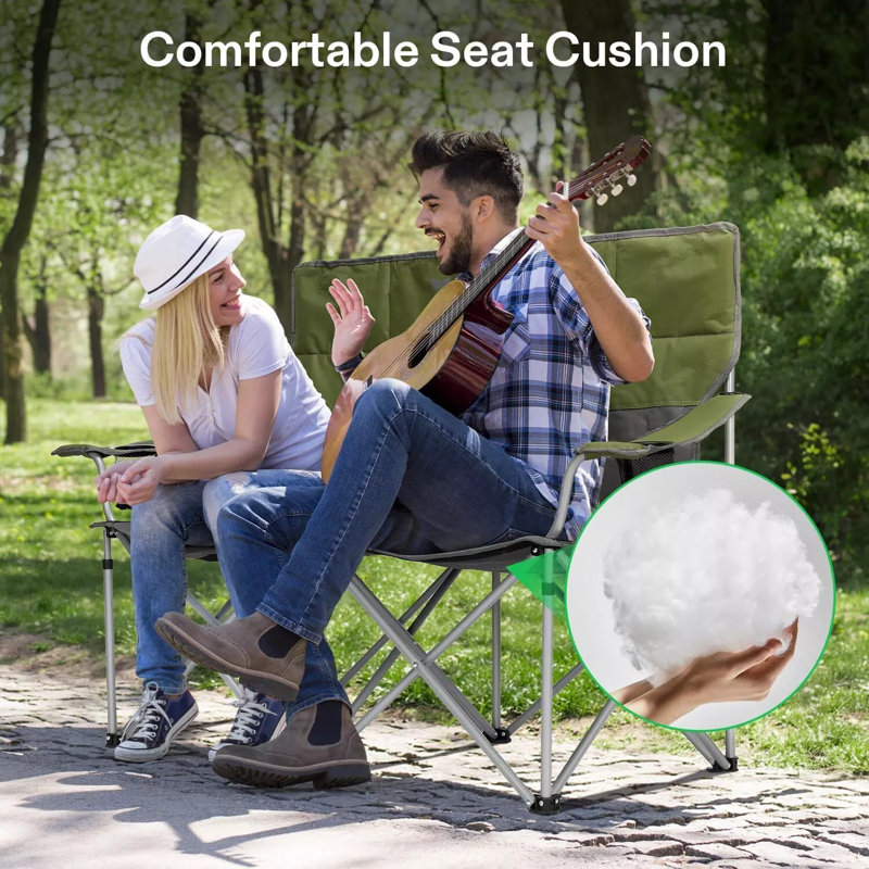 Chaise de camping pliante avec coussins Sammie, Vert / gris