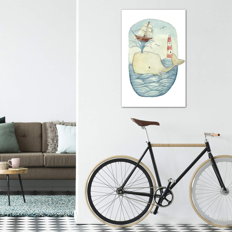 «Cute Whale in the Sea» par Mike Koubou - impression d'art graphique, Toile tendue, H 60 po x l 40po x P 1,5 po