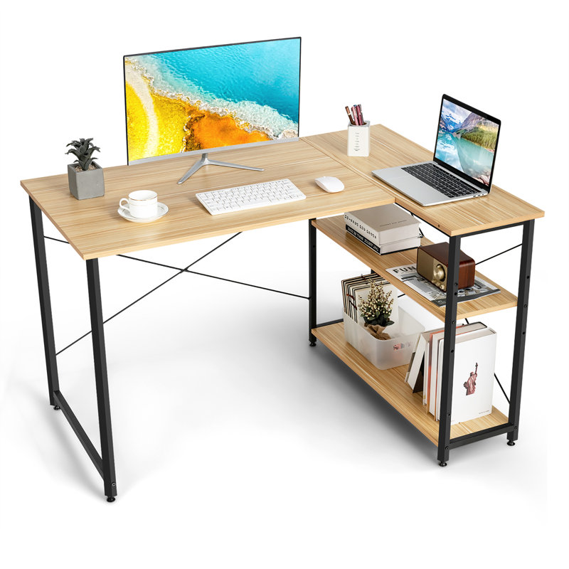 Ottman L-Shaped Computer Desk, Natural/Black