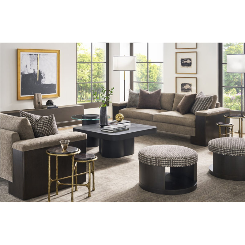 Michael Weiss Sweetbriar 28.5" Wide Round Cocktail Ottoman with Storage, Worthy Snow Polyester Blend, Dove Gray