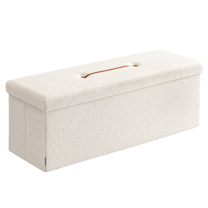 110cm Wide Tufted Rectangle Solid Colour Standard Ottoman with Storage, White