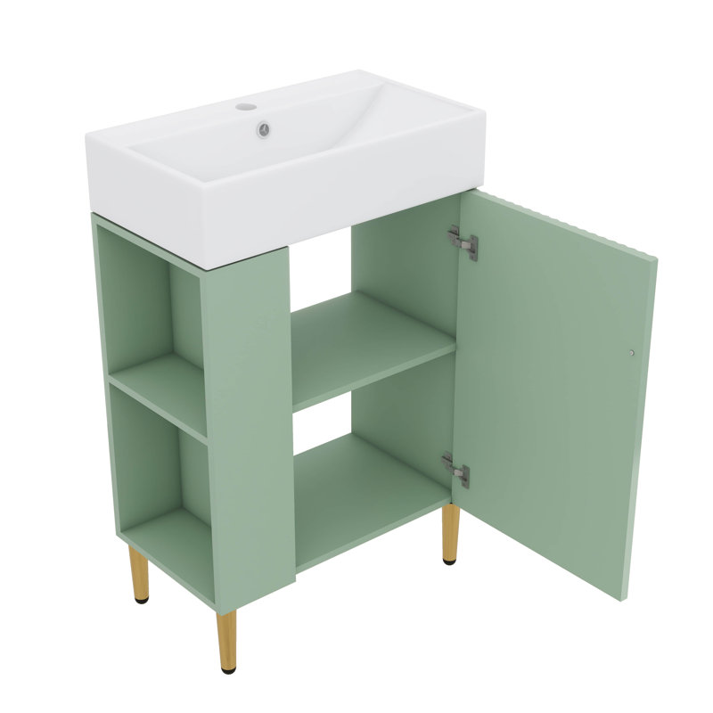 Petit meuble-lavabo avec lavabo simple en céramique, Vert