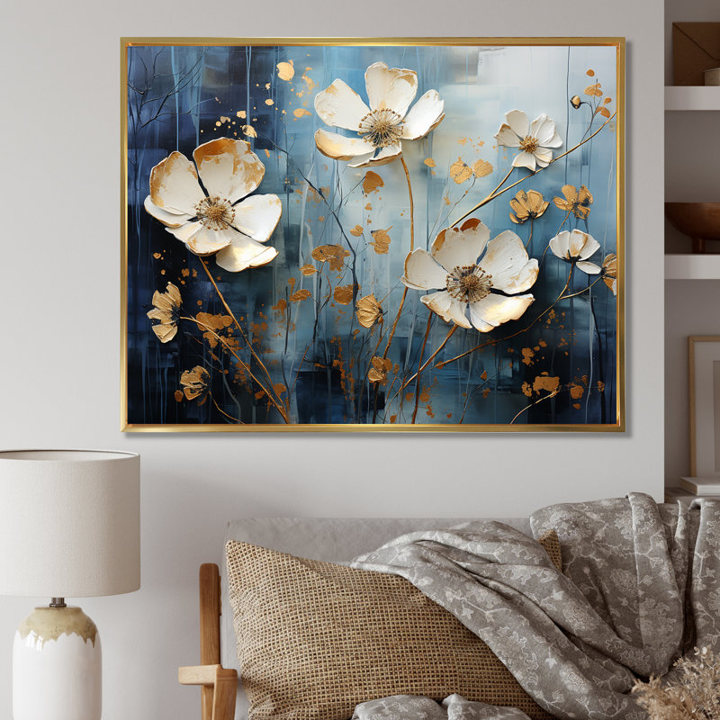 Souvenirs de coquelicots, rêves de fleurs II sur toile, Cadre flottant doré, H 12 po x l 20 po x P 0,5 po