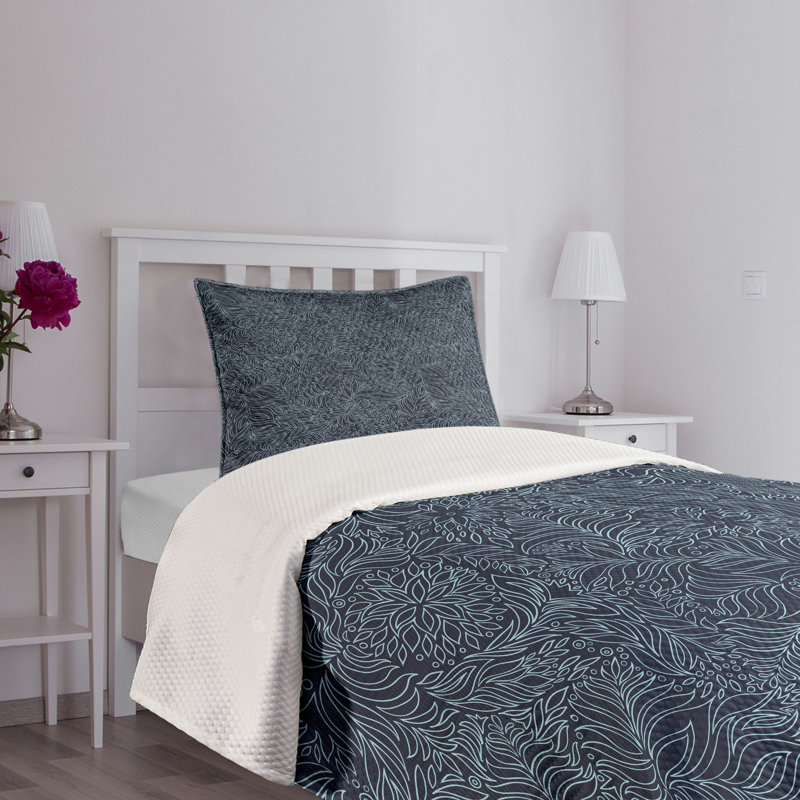 Twin Blue Quilted Bedspread Set with Pillow Sham