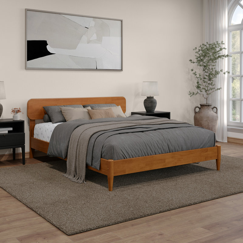 Vetu Solid Wood Platform Bed, Light Toffee, Queen