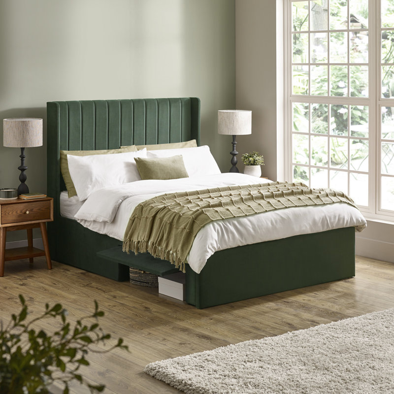 Upholstered Ottoman Storage Bed, Double (4'6), Green