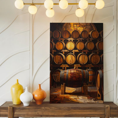 Wine Cellar Canvasrealistic Interior With Wooden Barrels And Golden Light Wall Canvas Wall Art Ready To Hang Gallery Wrapped Home Decor
