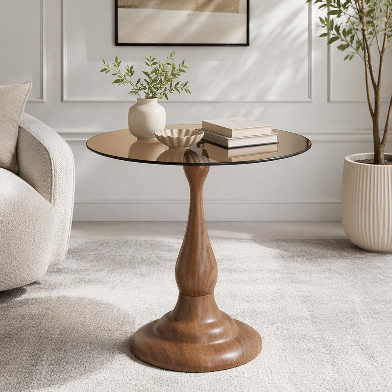 Table de bout ronde 19,6 pouces, Brun, noyer