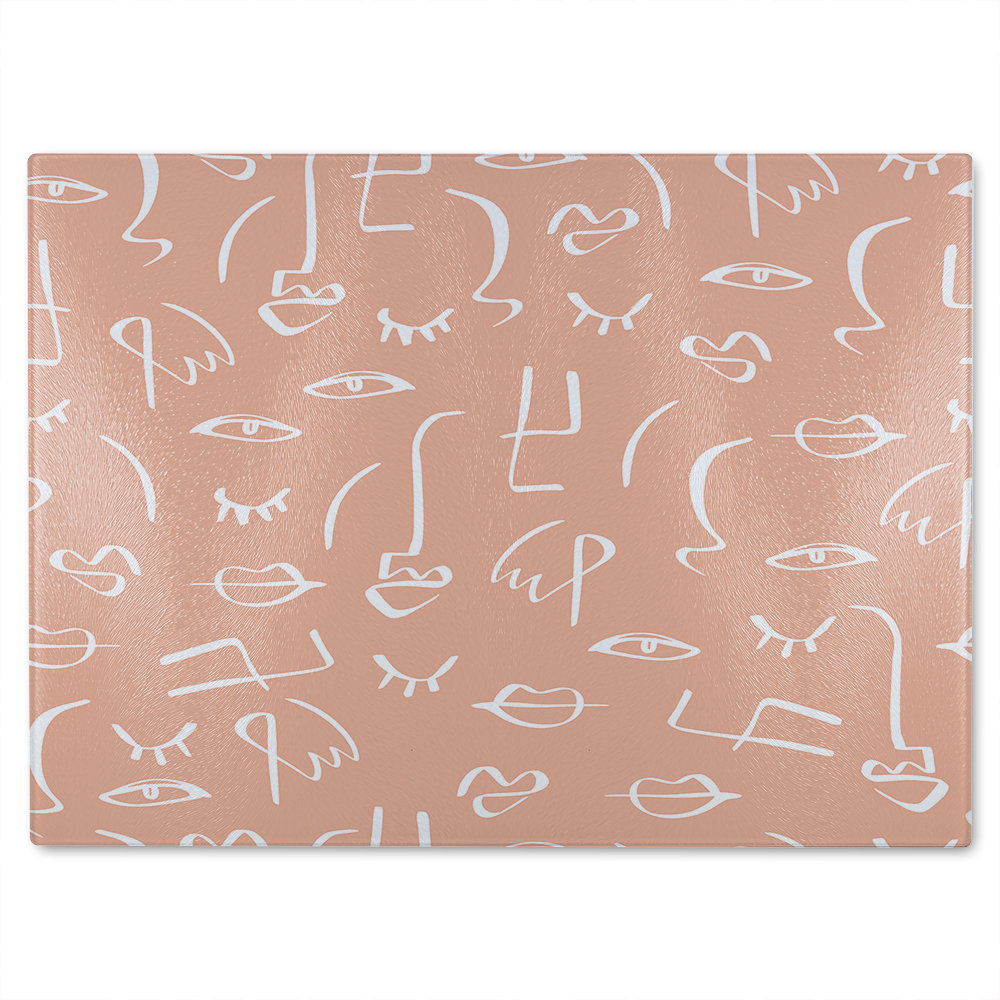 line drawing abstract faces Designer Glass Chopping Board