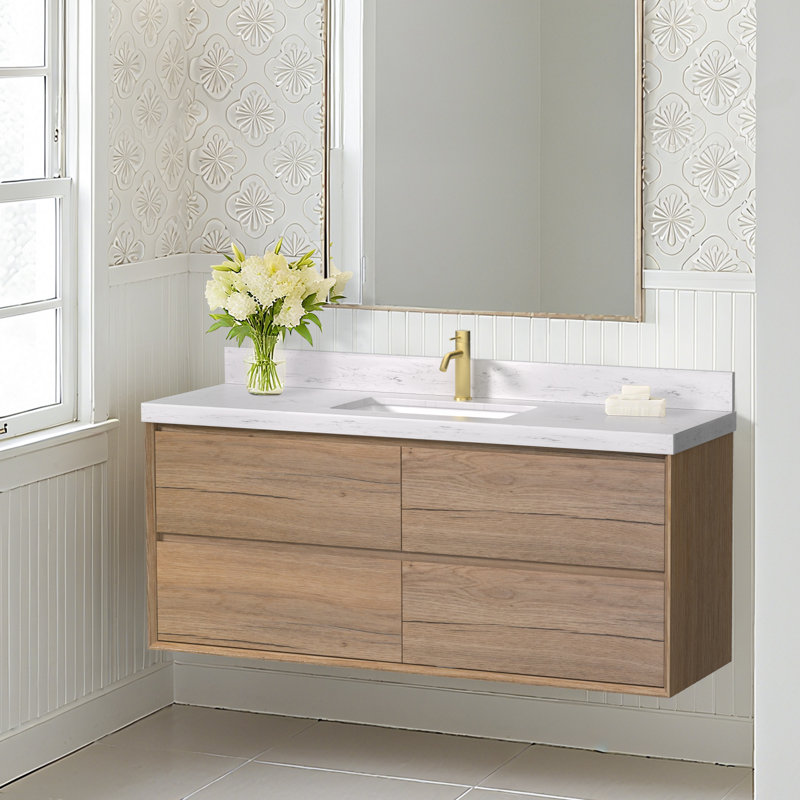 Tiberiu 48" Floating Bathroom Vanity With Sink, Natural Oak