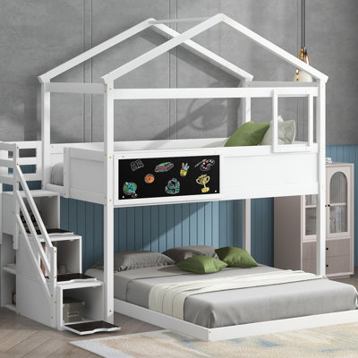 Lit simple superposé simple avec espace de rangement pratique et tableau noir, tableau blanc fonctionnel élégant