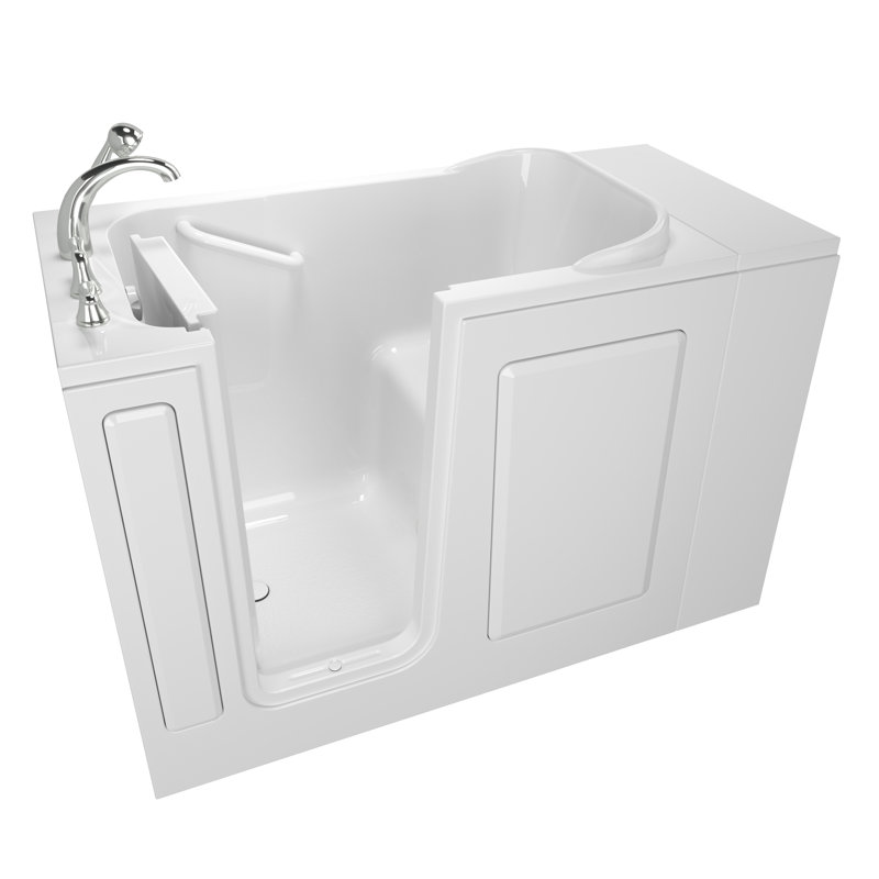 White Fiberglass Walk-In Soaking Bathtub with Faucet