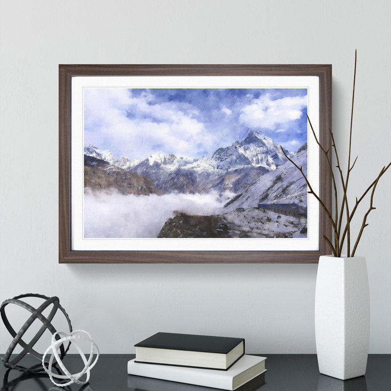 Mountain View Vol.4 - Picture Frame Painting, Walnut Framed, 36cm H x 48cm W x 2cm D