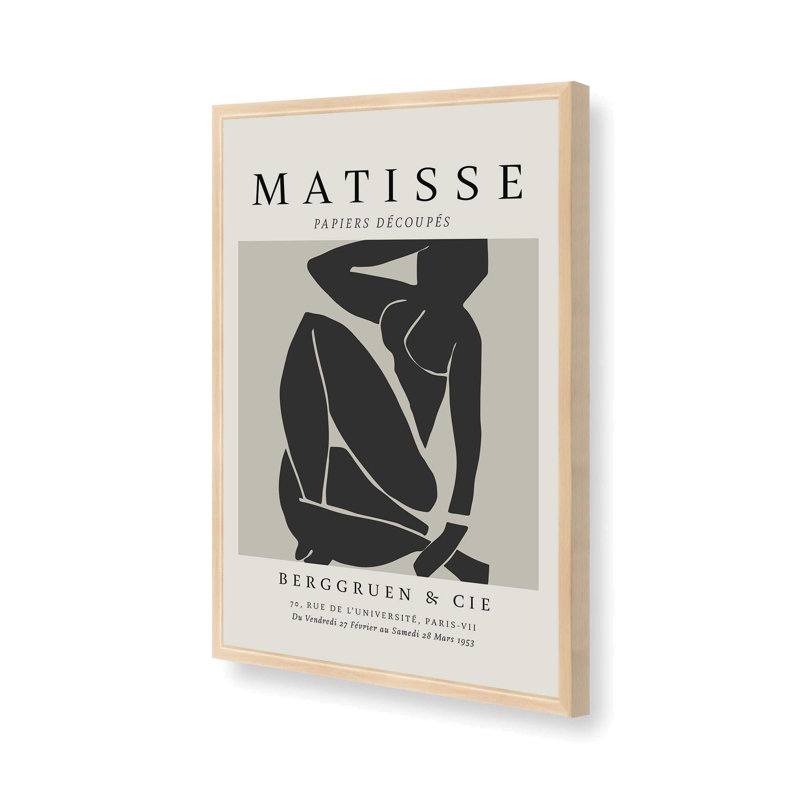 Matisse's Nude III en noir, H 21,25 po x l 17,25 po x P 1,25 po, Reproduction encadrée sans passe-partout, Érable brut