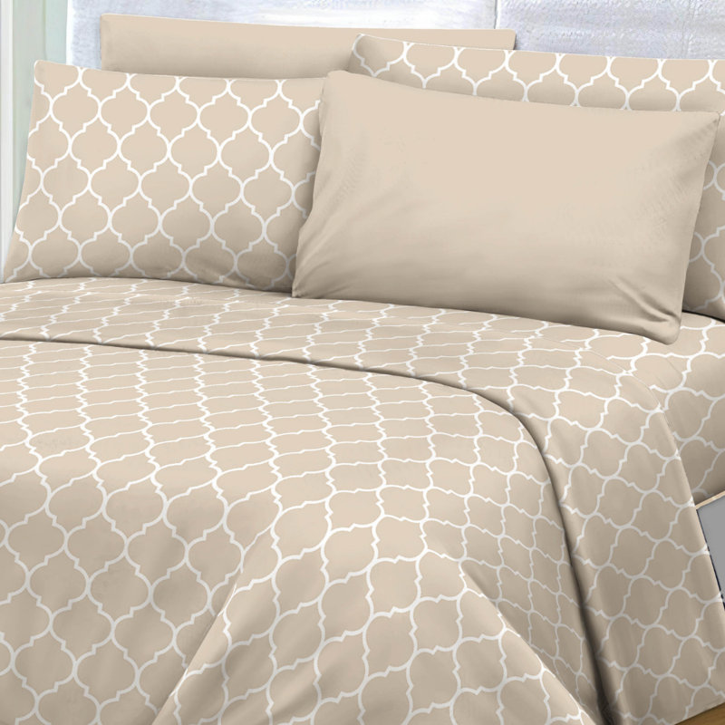 Ensemble de draps en microfibre géométrique Carter, Ensemble de draps pour lit double + drap-housse +, gris