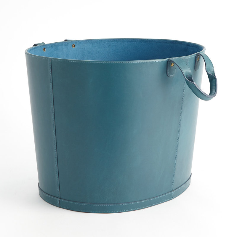 Oversized Oval Leather Basket, Azure