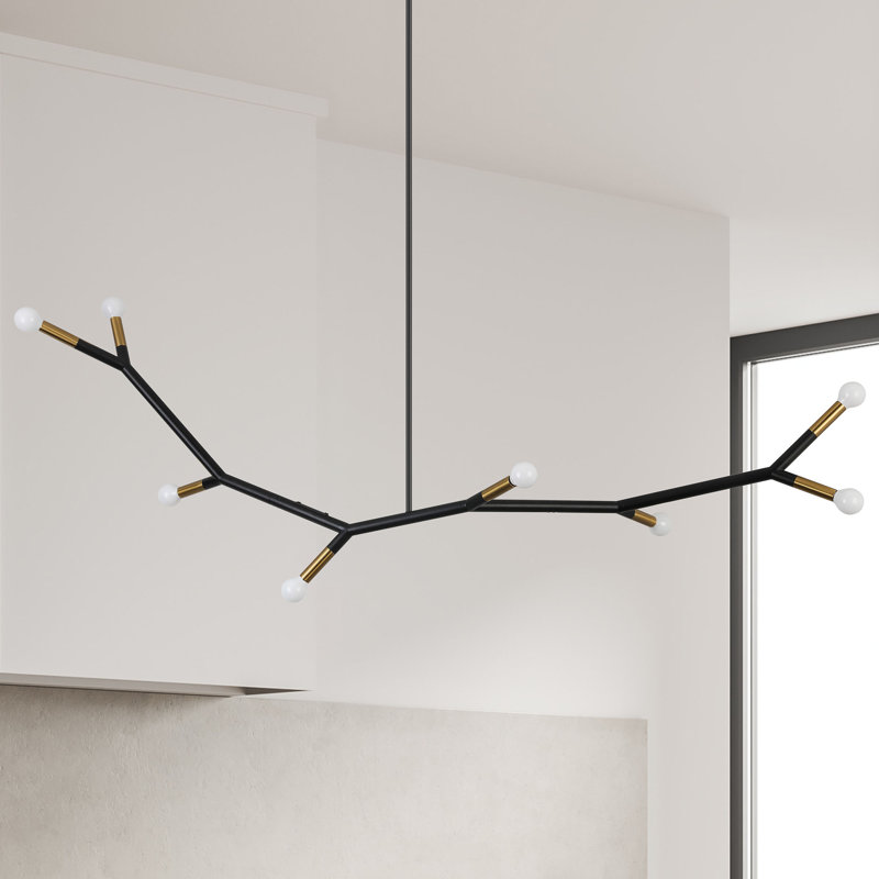 Lustre linéaire à 8 lumières Raela, Noir mat / laiton vieilli