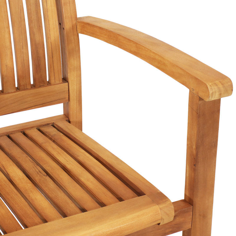 Sunnydaze Light Brown Teak Outdoor Stacking Dining Armchair