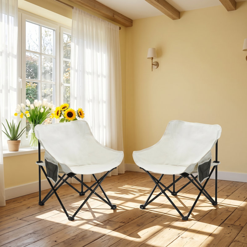 Ensemble de 2 chaises de camping pliantes en polyester et structure en acier C16,5 po x P 20,1 po x H 25,6 po, White