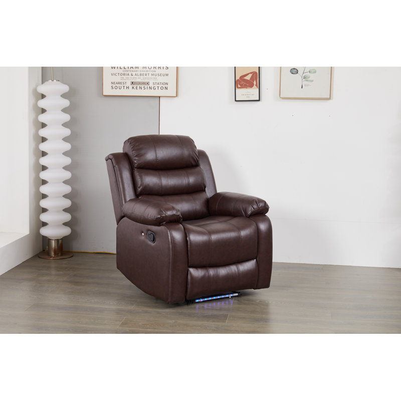 Luxury Faux Leather Recliner Chair with LED Lights – Manual Reclining Lounge Seat, Brown