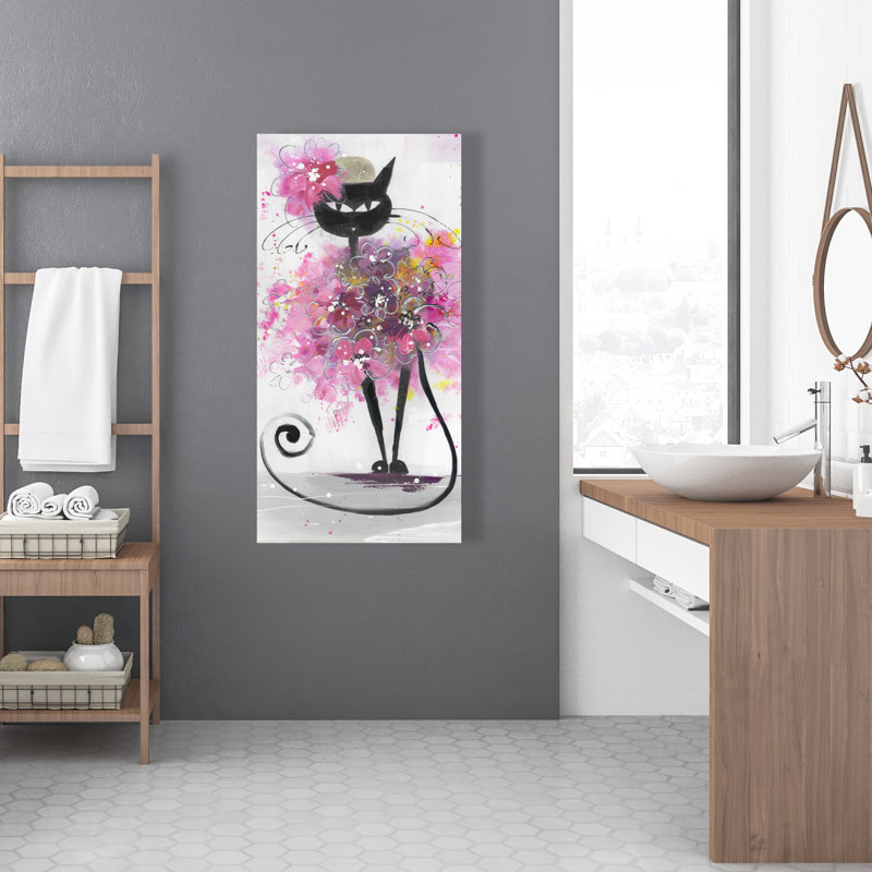 Dessin de chat avec des fleurs roses