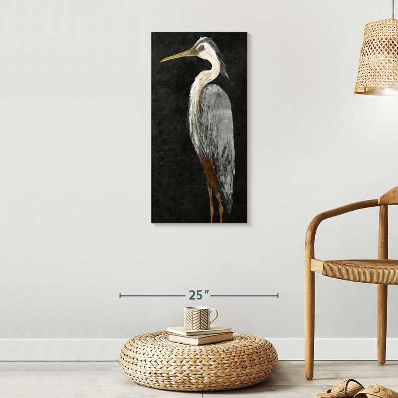 Brampt Silver Heron On Black I, 30" H x 15" W