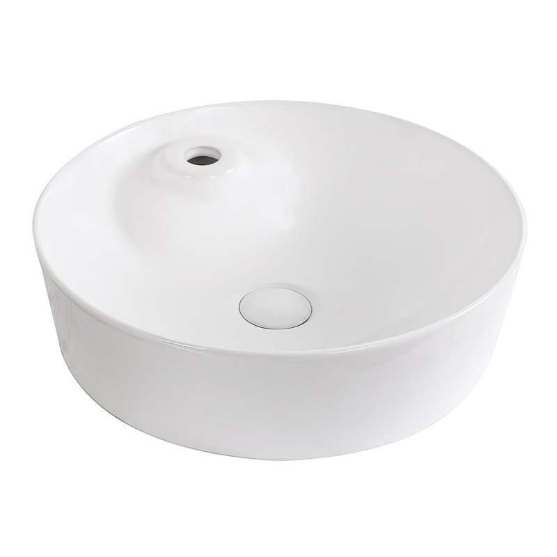 Whitehaus 17" Round Above Mount /Vessel Lavatory Basin With Single Faucet Drilling, White