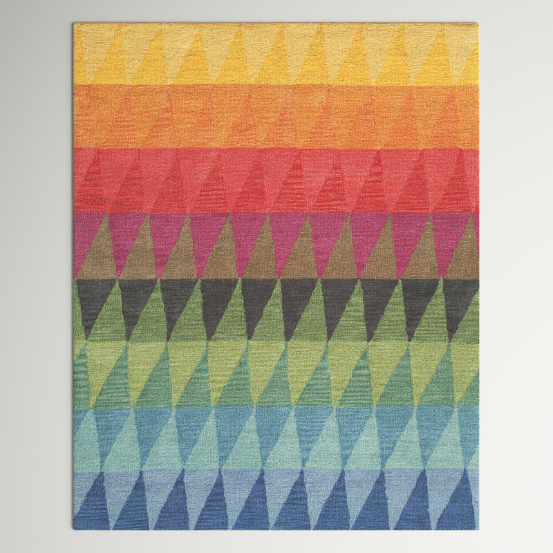 Tapis bleu / vert / jaune en laine touffeté à la main Javeed, Rectangle 3 pi 6 po x 5 pi 6 po