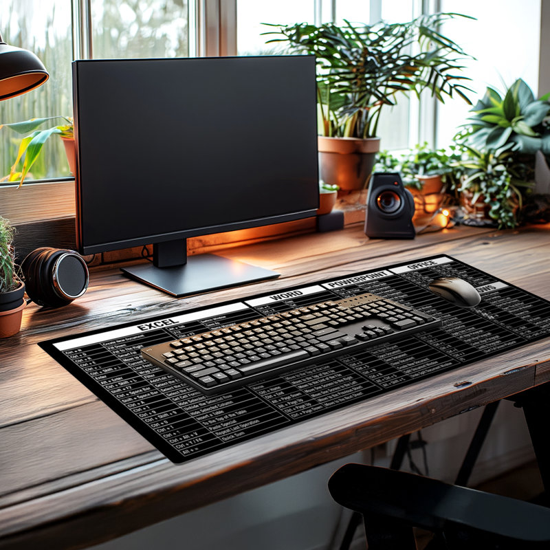 CounterArt Black & White Large Waterproof Desk Protector with Office Windows Cheat Sheet 32” x 16”