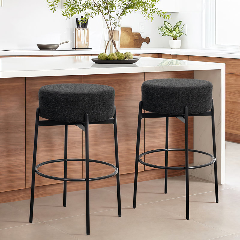 Swivel Upholstered Counter Stool with Metal Frame, Black