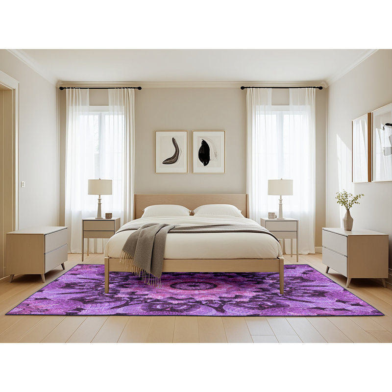 Tapis floral en laine mauve, Rectangle 5 pi x 8 pi