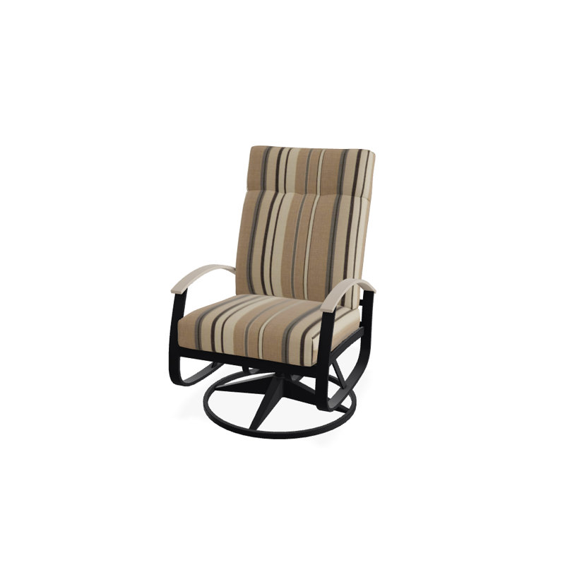 Belle Isle Outdoor Swivel Lounge Chair, Textured Black, Cabana Classic Black Stripe Sunbrella®, Desert P60