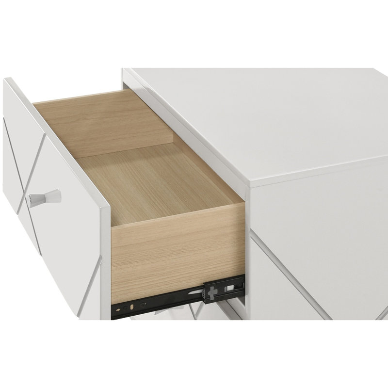 Commode 6 tiroirs avec finition blanche ultrabrillante pour la chambre à coucher
