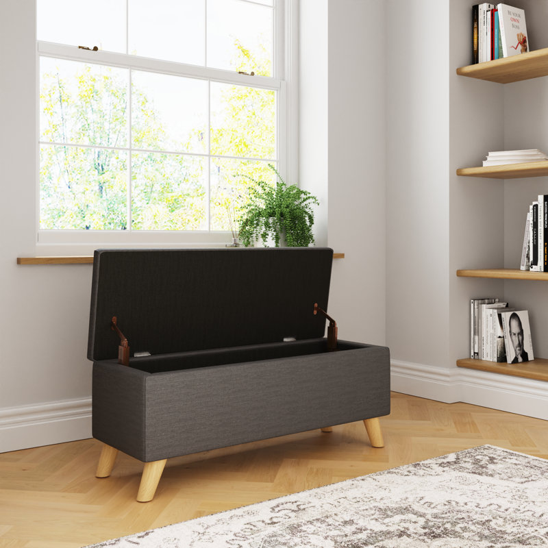 Caver 98cm Wide Rectangle Solid Colour Ottoman with Storage, Charcoal